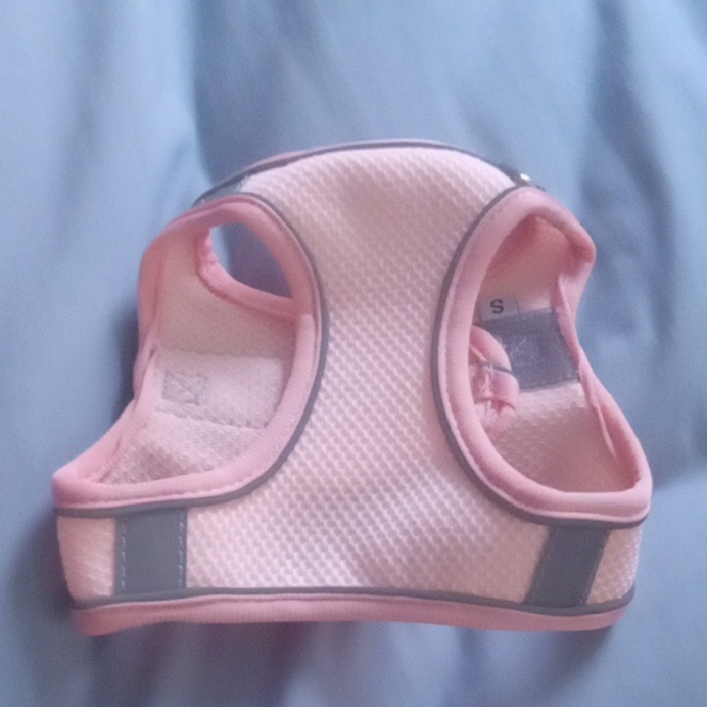 Pink and Gray Pet Harness With Matching Leash